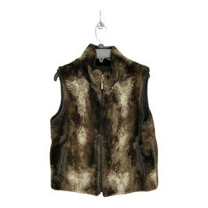 Dress Barn Faux Fur Vest Medium Dark Brown Collared Full Zip Waist Length